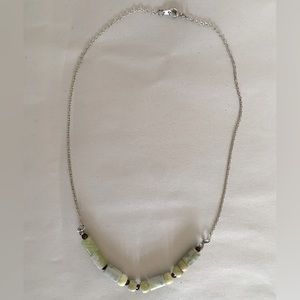 Marble Green, Gray, and Purple Stone Beaded Necklace with Silver Hardware